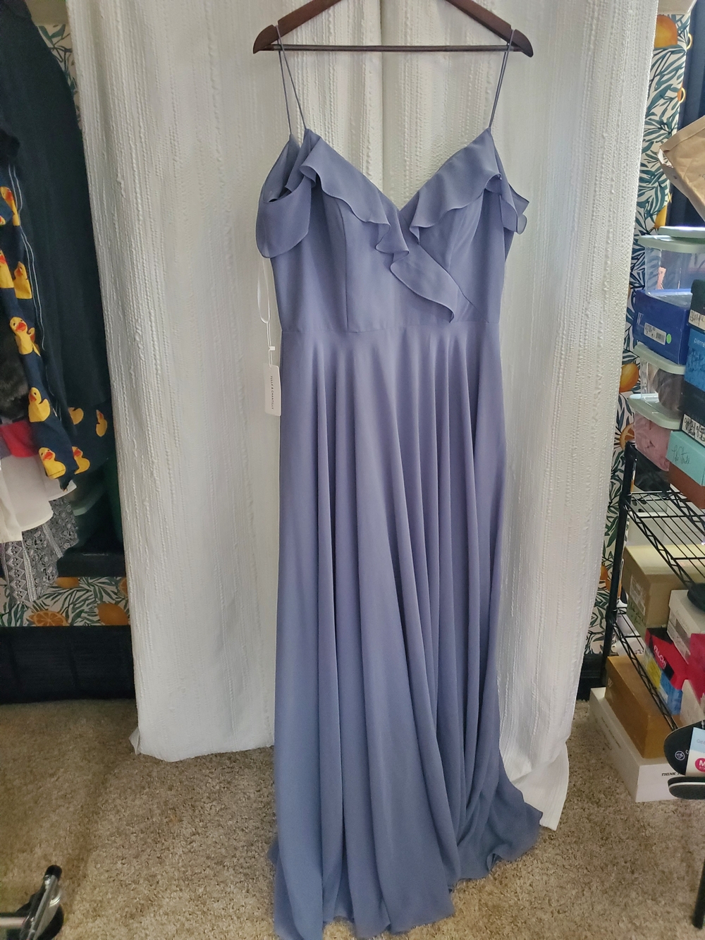 Dusty Blue Maxi Dress with Ruffled V-Neck Size 18 Womens Bridesmaid Dress